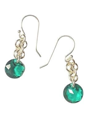 Green Swarovski Crystal Chainmaille Earrings – Silver Micromaille Handmade New